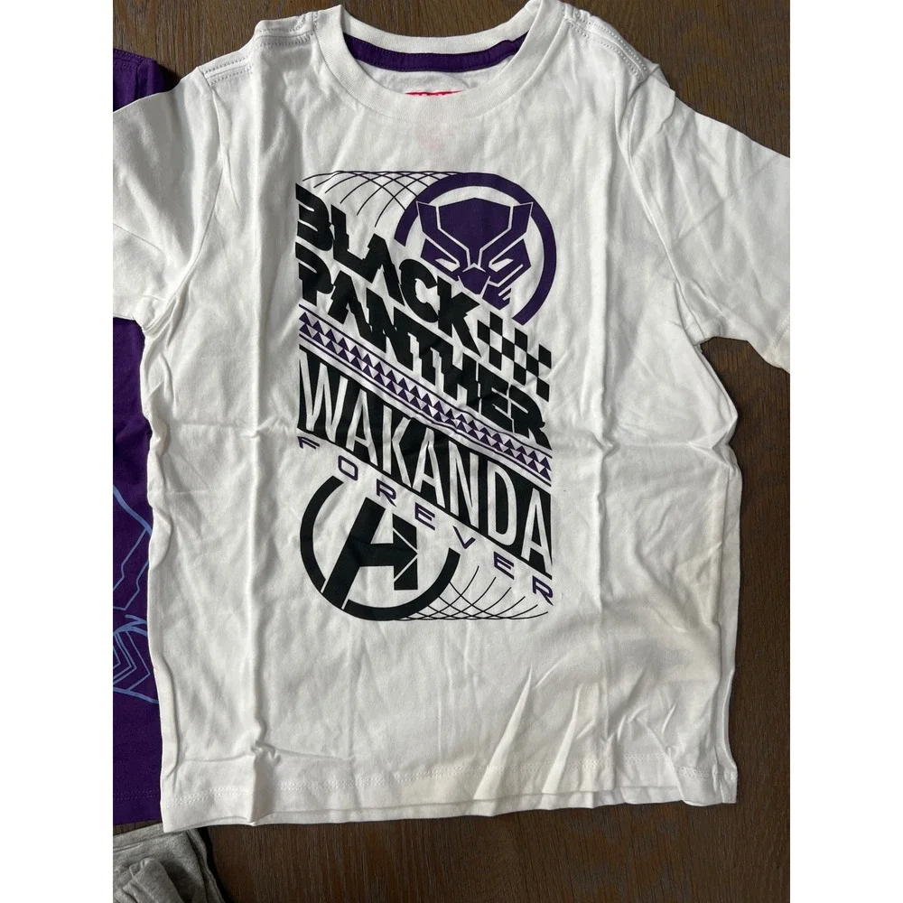 Marvel Spotted Zebra Black Panther Wakanda Forever Tee and Shorts Set 3pc S 6-7